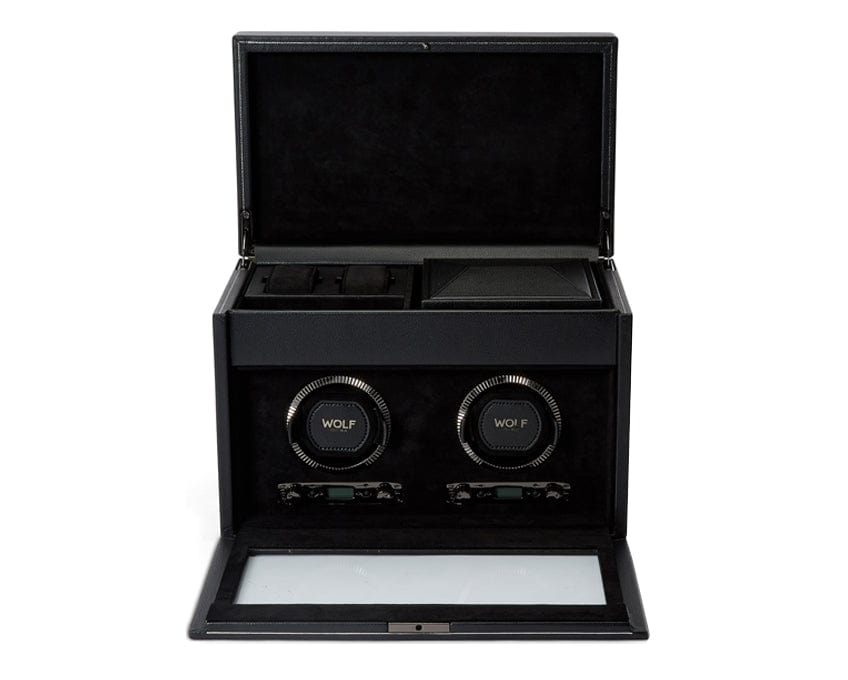 Wolf1834 Watch Winder British Racing Double Watch Winder with Storage - Black