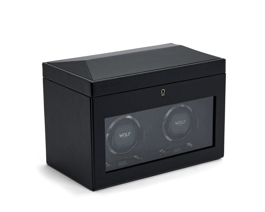 Wolf1834 Watch Winder British Racing Double Watch Winder with Storage - Black