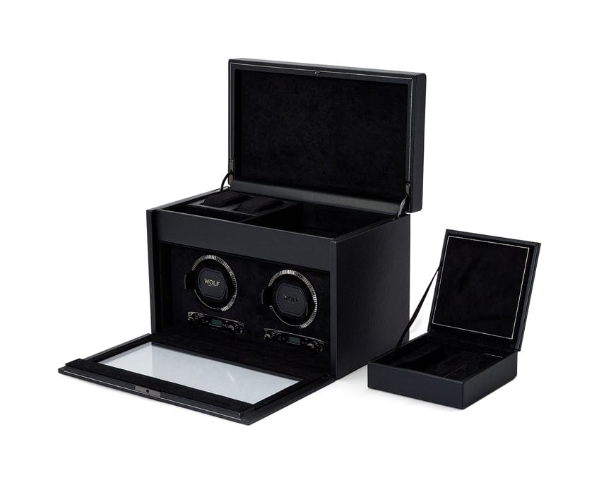 Wolf1834 Watch Winder British Racing Double Watch Winder with Storage - Black