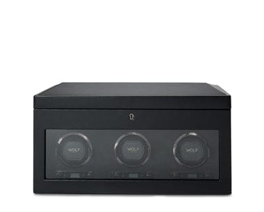 Wolf1834 Watch Winder British Racing Triple Watch Winder with Storage-Black