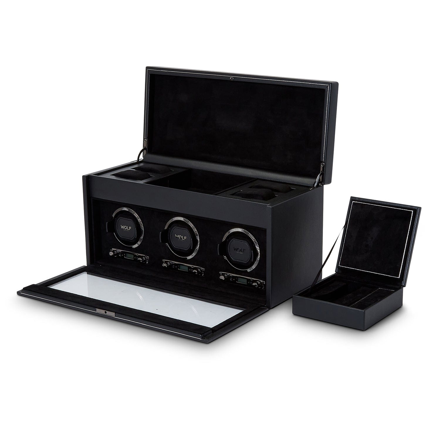 Wolf1834 Watch Winder British Racing Triple Watch Winder with Storage-Black