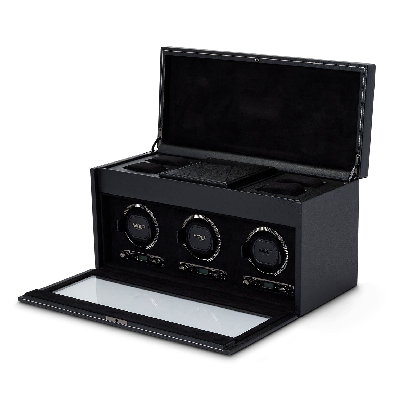 Wolf1834 Watch Winder British Racing Triple Watch Winder with Storage-Black