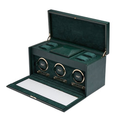 Wolf1834 Watch Winder British Racing Triple Watch Winder with Storage-Green