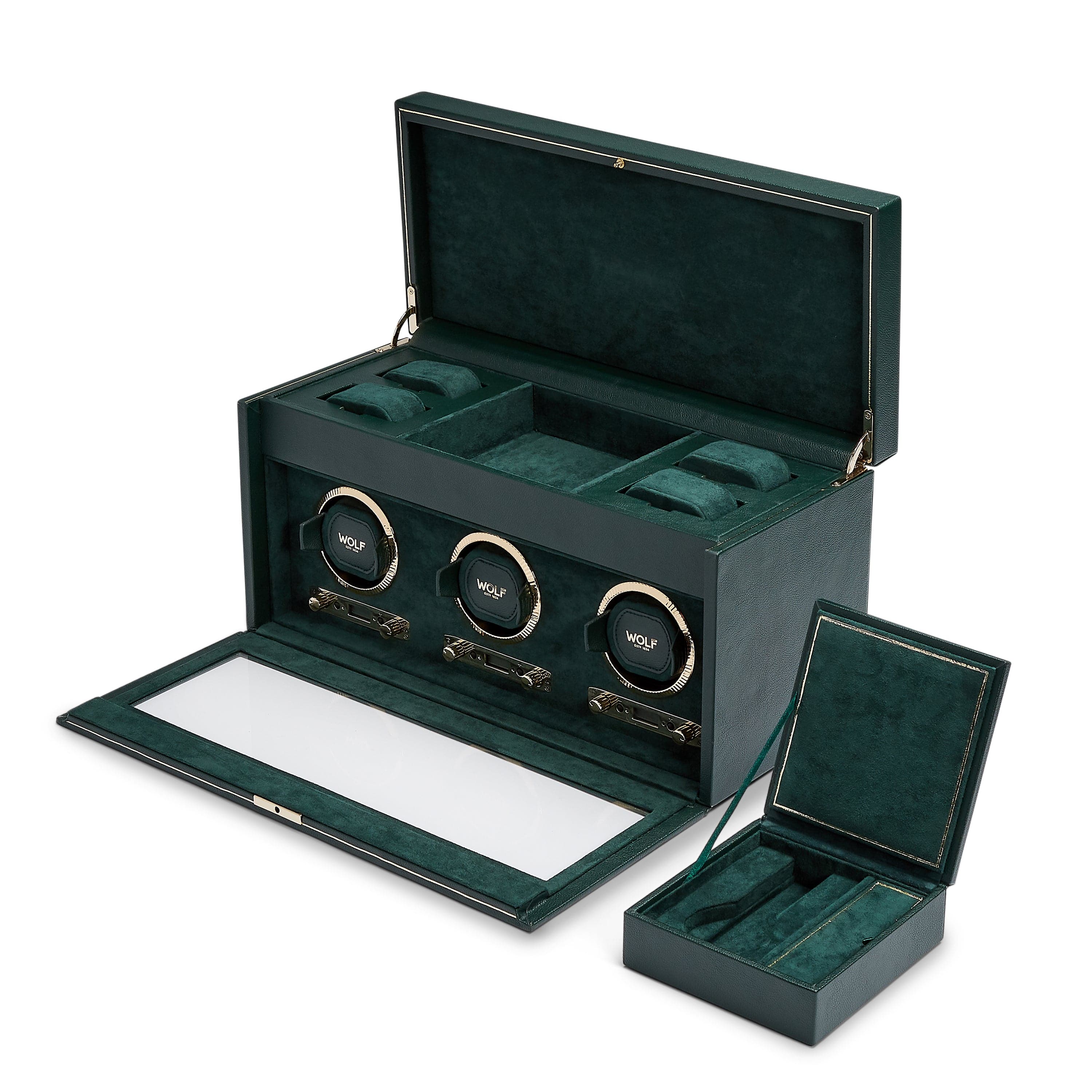 Wolf1834 Watch Winder British Racing Triple Watch Winder with Storage-Green