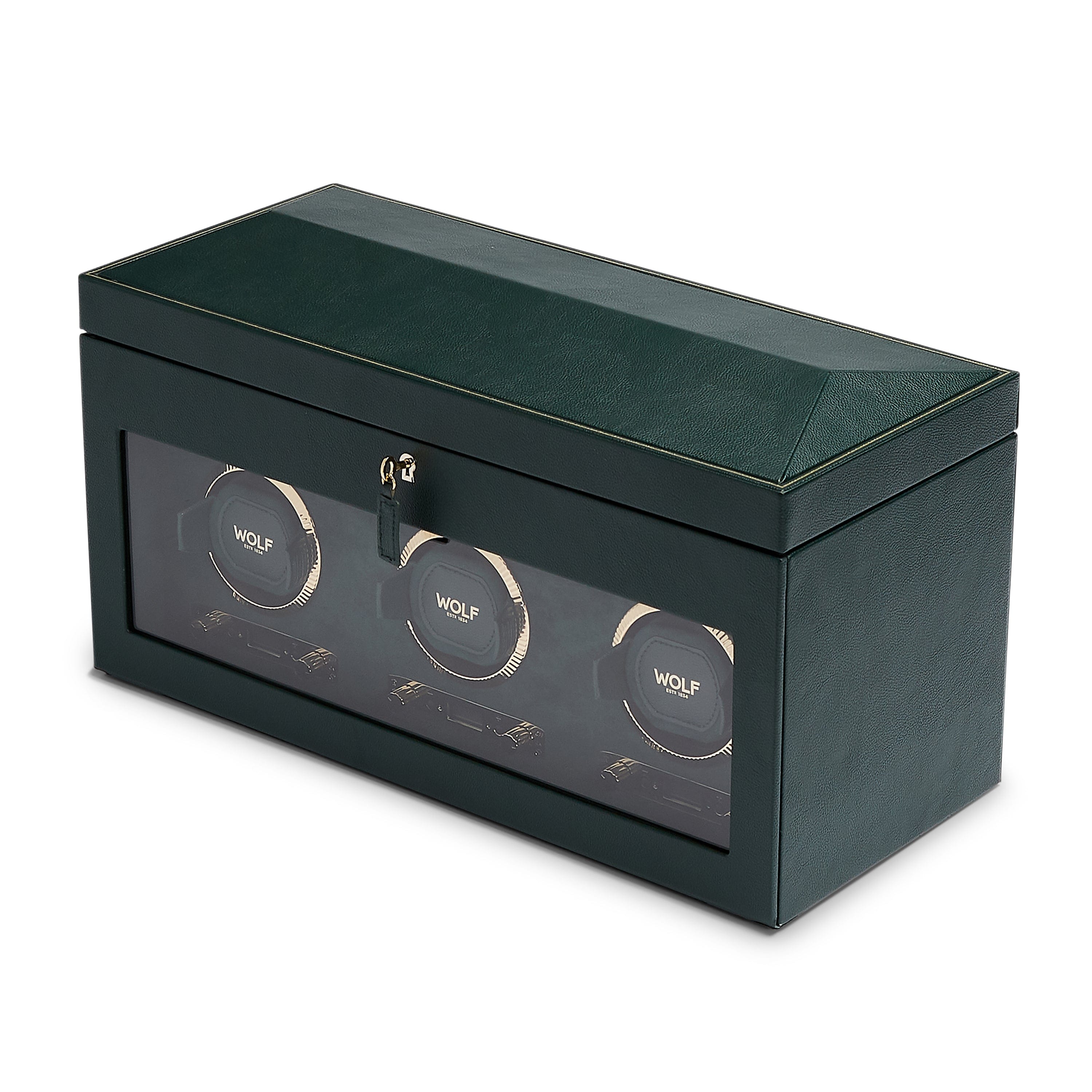 Wolf1834 Watch Winder British Racing Triple Watch Winder with Storage-Green