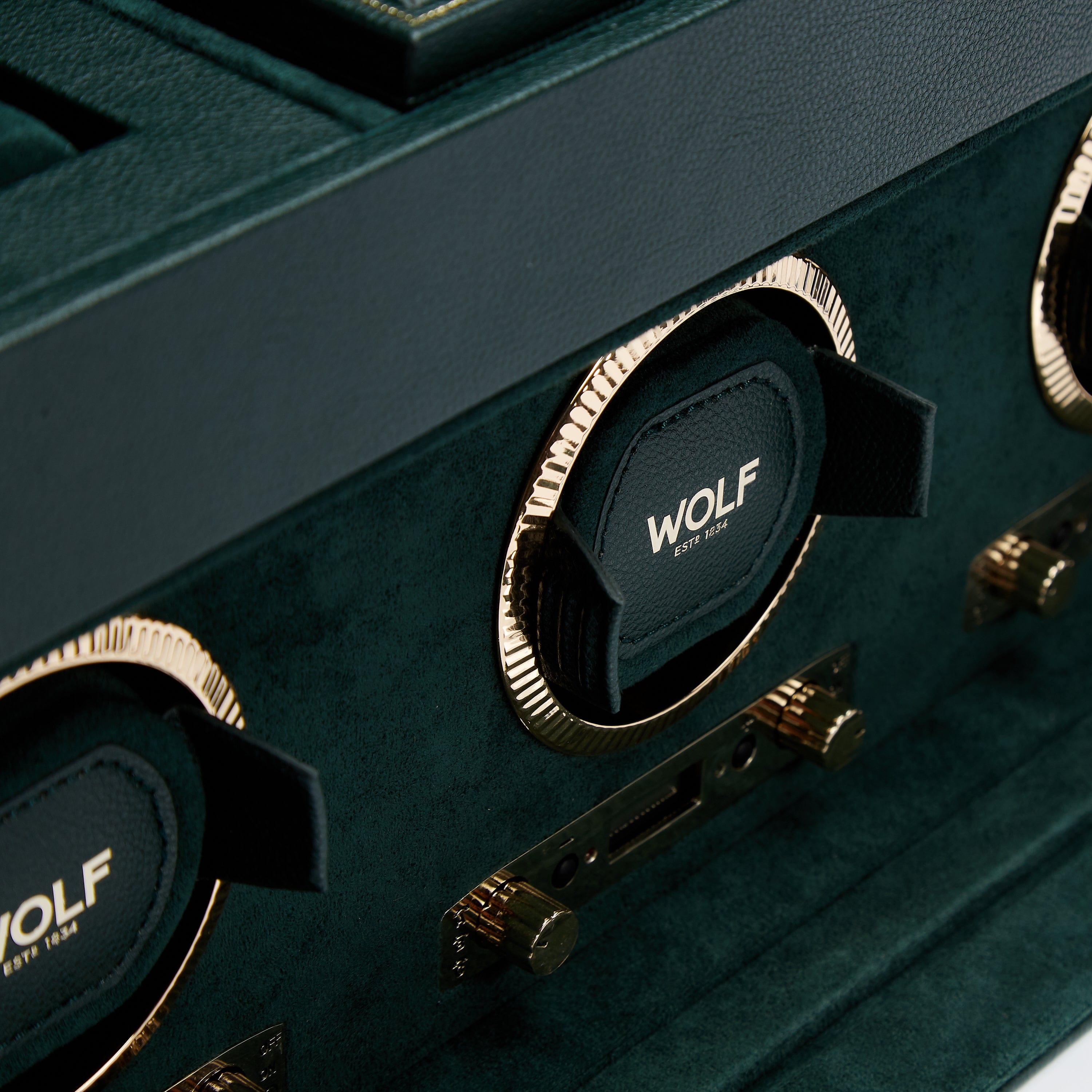 Wolf1834 Watch Winder British Racing Triple Watch Winder with Storage-Green